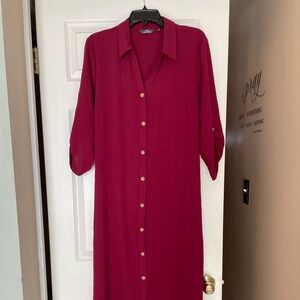 Mlle Gabrielle Magenta Button-Front Maxi Shirt Dress